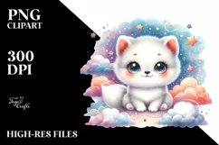 Colorful Watercolor Cute Arctic Fox Clipart Product Image 1