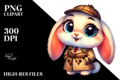 Vibrant Baby Bunny with Detective Trench Coat, PNG Product Image 2