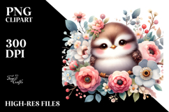 Cute Colorful Bird Flower Painting, PNG Product Image 2