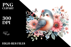 Cute Colorful Bird Flower Painting, PNG Product Image 2