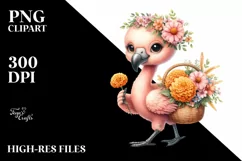 Whimsical Baby Flamingo with Marigold Bouquet | Sublimation Product Image 1