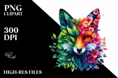 Abstract Vibrant Watercolor Fox, Transparent PNG Product Image 3