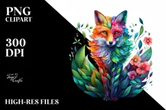 Abstract Vibrant Watercolor Fox, Transparent PNG Product Image 1