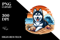 Siberian Husky Sunset Surf Shell | Clipart Product Image 2