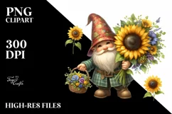 Watercolor Gnome with Sunflower Bouquet and Small Basket Product Image 1