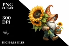 Watercolor Gnome with Sunflower Bouquet and Small Basket Product Image 1