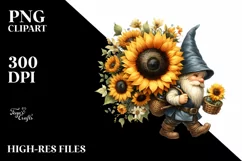 Watercolor Gnome with Sunflower Bouquet and Small Basket Product Image 3