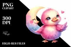 Colorful Baby Duck with Moon | Clipart Product Image 1
