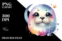 Colorful Bearded Seal with Moon and Stars | Clipart Product Image 1