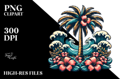 Retro Tropical Tree Waves Vector, PNG Product Image 2