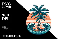 Retro Tropical Tree Waves, 20 oz Tumbler PNG Product Image 2