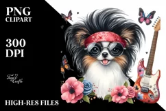 Funny Papillon Rock Star Clipart | Sublimation | Clipart Product Image 1