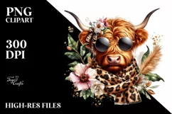 Elegant Highland Cow Animal Print | White Background Clipart Product Image 3