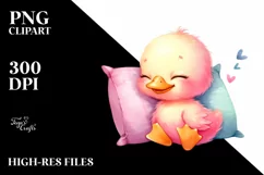Colorful Baby Duck Sleeping on Pillow | Clipart Product Image 3