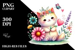 Cute Boho Cat on Flower, PNG Product Image 2
