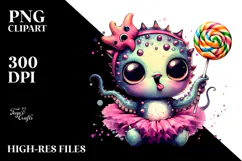 Cute Kraken with Lollipop, Watercolor Art Product Image 2