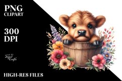 Cute Baby Highland Cow Wood Bucket PNG Product Image 3