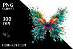 Abstract Vibrant Watercolor Butterfly, Transparent PNG Product Image 1