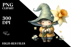 Cute Baby Gnome with Daffodil, Transparent PNG Product Image 2