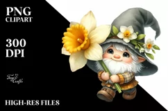 Cute Baby Gnome with Daffodil, Transparent PNG Product Image 2