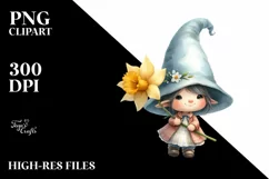 Cute Baby Gnome with Daffodil, PNG Product Image 2