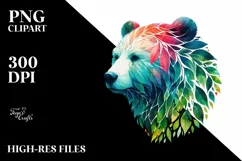 Abstract Vibrant Watercolor Bear, Transparent PNG Product Image 1