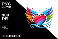 Colorful Heart with Wings PNG Product Image 2