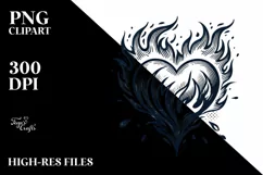 Tattoo Style Heart with Fire and Ice, PNG Product Image 2