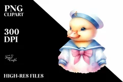 Summer Duck Baby Sailor Suit Watercolor Vibrant Clipart Product Image 3