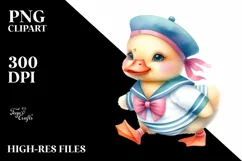 Summer Duck Baby Sailor Suit Watercolor Vibrant Clipart Product Image 3