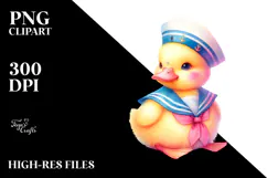 Summer Duck Baby Sailor Suit Watercolor Vibrant Clipart Product Image 2