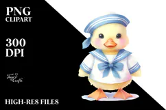 Summer Duck Baby Sailor Suit Watercolor Vibrant Clipart Product Image 2