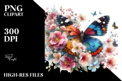 Watercolor Butterfly with Spring Flowers PNG Product Image 2