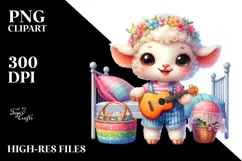Smiling Baby Lamb with Guitar PNG Product Image 2