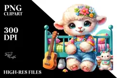 Smiling Baby Lamb with Guitar PNG Product Image 2