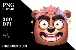 Goofy Bear Wearing Flower Crown PNG Product Image 2