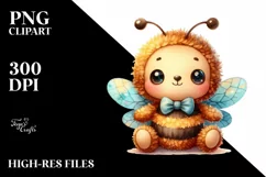 Vibrant Watercolor Brownish Baby Bee | Clipart Product Image 1