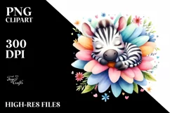Colorful Cute Zebra Sleeping in Flower Watercolor Product Image 3