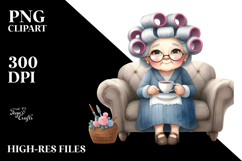 Old Lady Hair Curlers Tea Cup Cozy Elegant Watercolor | Product Image 2