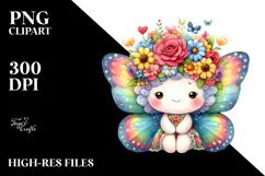 Cartoon-Style Sitting Butterfly Flower Crown | Clipart Product Image 2