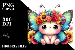 Cartoon-Style Sitting Butterfly Flower Crown | Clipart Product Image 2