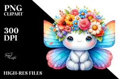 Cartoon-Style Sitting Butterfly Flower Crown | Clipart Product Image 2