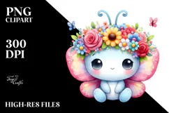 Cartoon-Style Sitting Butterfly Flower Crown | Clipart Product Image 2