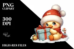 Cute Baby Duck behind Gift Box PNG Product Image 3
