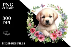 Watercolor Puppy Floral Frame | Sublimation | Clipart Product Image 2