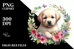 Watercolor Puppy Floral Frame | Sublimation | Clipart Product Image 3