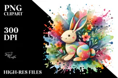 Vibrant Wood Bunny on Splashy Background PNG Product Image 2