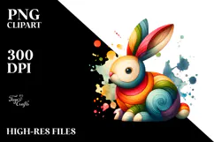 Vibrant Wood Bunny on Splashy Background PNG Product Image 2