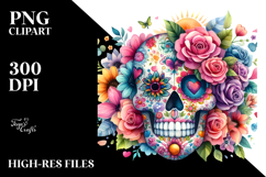Spring Skull Watercolor Painting PNG Product Image 2