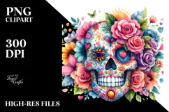 Spring Skull Watercolor Painting PNG Product Image 2
